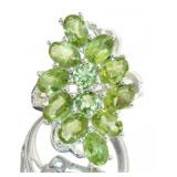 Natural 5.70 ct Green Peridot Waterfall Ring