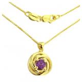 Round Natural Amethyst Solitaire Necklace