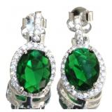 Oval 4.15 ct Emerald Halo Designer Earrings