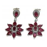 Natural 11.30 ct Ruby & White Zircon Earrings