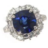 14k Gold 5.58 ct Round Sapphire & Diamond Ring