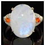 Oval 11.38 ct Rainbow Moonstone & Fire Opal Ring