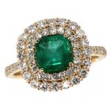 14k Gold 2.25 ct Natural Emerald & Diamond Ring