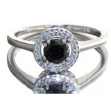 Natural 3/4 ct Black & White Diamond Halo Ring