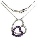 Amethyst & White Topaz Double Heart Necklace