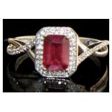 Emerald Cut 1.30 ct Natural Ruby & Zircon Ring