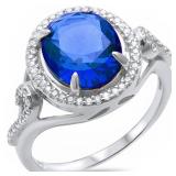 Elegant Oval Sapphire & White Topaz Ring