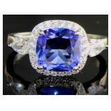 Brilliant Cushion Tanzanite & White Topaz Ring