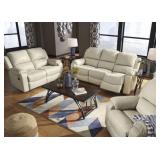 Ashley Rackingburg Cream Leather Sofa & Love Seat