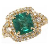 14k Gold 3.27 ct Natural Emerald & Diamond Ring