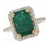 14k Gold 3.55 ct Natural Emerald & Diamond Ring