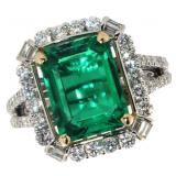 14k Gold 4.55 ct Emerald & Diamond Ring