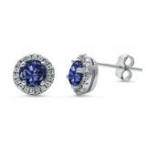 Round 2.50 ct Halo Tanzanite Stud Earrings