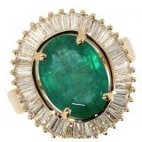 14k Gold 4.27 ct Natural Emerald & Diamond Ring