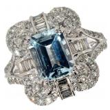 14k Gold 2.35 ct Aquamarine & Diamond Ring