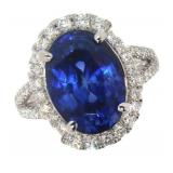 14k Gold 9.09 ct Oval Sapphire & Diamond Ring