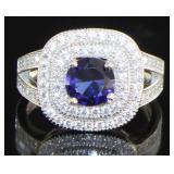 Cushion Cut 3.84 ct Sapphire & White Topaz Ring