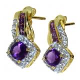 Genuine Amethyst & Diamond Cushion Cut Earrings