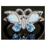 Opal & Blue Topaz Butterfly Ring