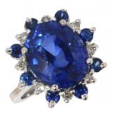 14k Gold 7.46 ct Oval Sapphire & Diamond Ring