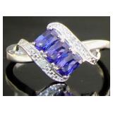 Elegant 1.28 ct Tanzanite & Diamond Waterfall Ring