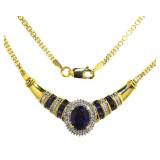 Oval 2.66 ct Sapphire & Diamond Evening Necklace