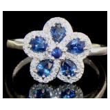 14kt Gold 1.35 ct Sapphire & Diamond Flower Ring