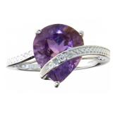 Pear Cut 3.88 ct Natural Amethyst & Diamond Ring