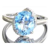 Oval 3.11 ct Blue Topaz & Diamond Ring