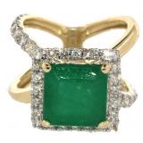 14k Gold 5.72 ct Natural Emerald & Diamond Ring