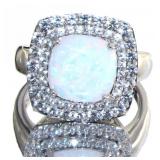 Cushion Cut Opal & White Sapphire Cocktail Ring