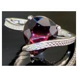 Pear Cut 4.77 ct Natural Garnet & Diamond Ring