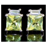 Princess Cut 4.00 ct Green Sapphire Stud Earrings