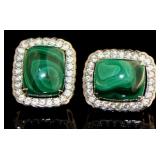 Natural 20.04 ct Malachite & Zircon Earrings