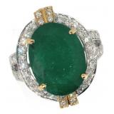 18k Gold 9.56 ct Natural Emerald & Diamond Ring