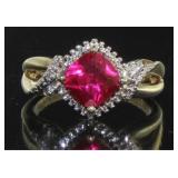 Cushion Cut Ruby & Diamond Dinner Ring