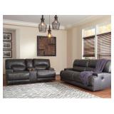 Ashley U609 Gray Leather REC Sofa & Love Seat