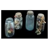 (4) Blue Mason Jars w