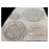 Crystal Cake Plate, Tidbit & (2) Bowls-All Good