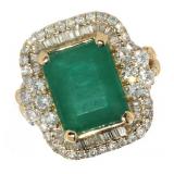 14k Gold 8.08 ct Natural Emerald & Diamond Ring