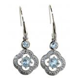 Natural Blue Topaz & Diamond Dangle Earrings