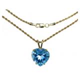 14kt Gold Heart Shape 5.00 ct Blue Topaz Necklace