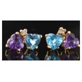 14kt Gold Amethyst, Blue Topaz & Diamond Earrings