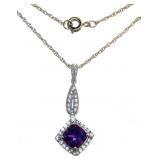 Cushion Cut Amethyst Halo Pendant