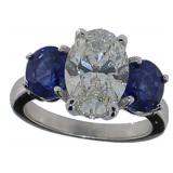 14kt Gold 5.12 ct Lab Diamond & Sapphire Ring