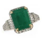 14k Gold 5.82 ct Natural Emerald & Diamond Ring