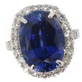 14k Gold 17.39 ct Sapphire & Diamond Ring