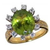 18kt Gold Oval 5.30 ct Peridot & Diamond Ring