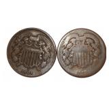 1864 & 1865 Copper Two Cent Piece