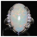 Platinum Vintage Natural Opal & Diamond Ring